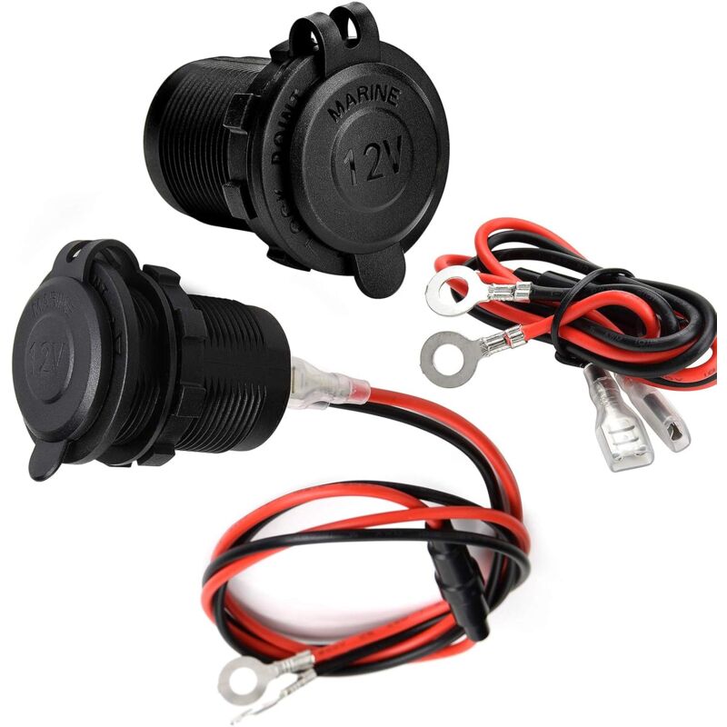 2 Pack Cigarette Lighter Socket, Waterproof Marine Grade For Boat, Motorcycle, Car, With 1M Connection Cable V1188-MS-227-0212