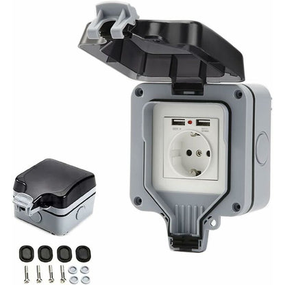 Ip66 Waterproof Socket With Usb Connections Outdoor Electrical Outlet With Cover Wall Socket Box For Garden V1188-MS-227-0223