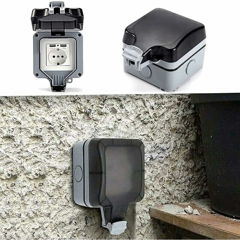 Ip66 Waterproof Socket With Usb Connections Outdoor Electrical Outlet With Cover Wall Socket Box For Garden V1188-MS-227-0223