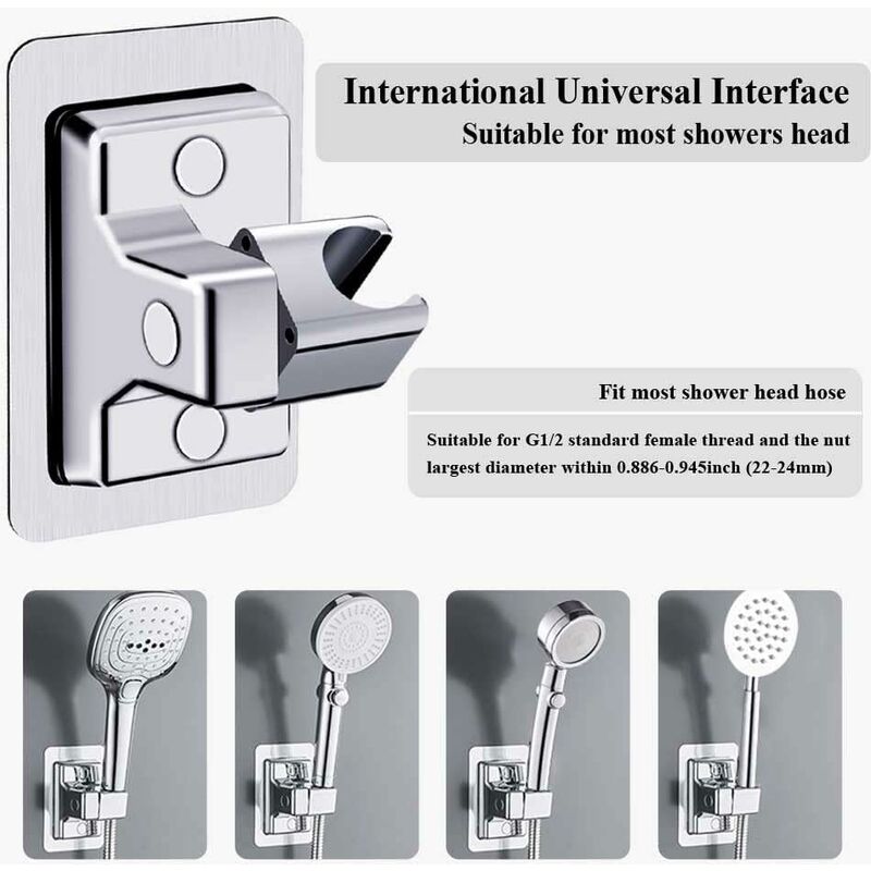 Shower Head Holder, 360 degrees Adjustable Angle Shower Bracket, Solid Abs Shower Holder, No Drilling, V1188-MS-227-0224