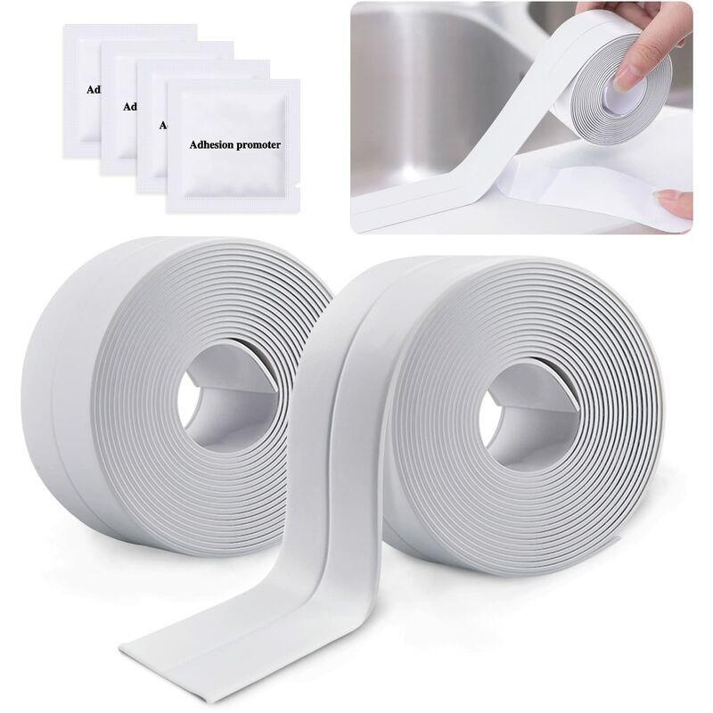 2 ROlls Waterproof Self-Adhesive Sealing Strip, Pvc Adhesive Tape For Wall, Shower, Toilet, Kitchen, Bathroom V1188-MS-227-0225