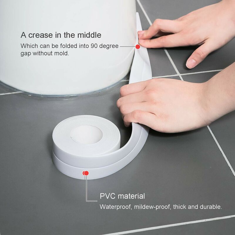 2 ROlls Waterproof Self-Adhesive Sealing Strip, Pvc Adhesive Tape For Wall, Shower, Toilet, Kitchen, Bathroom V1188-MS-227-0225