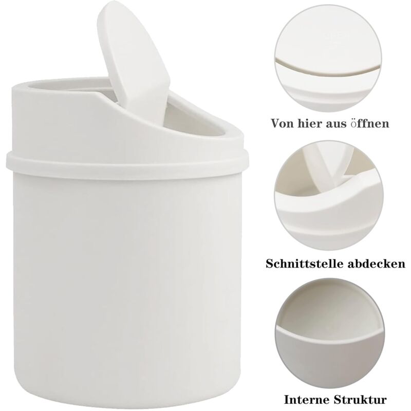 Mini Trash Can With Lid, Tabletop Trash Can, Small Plastic Trash Can, White V1188-MS-227-0229