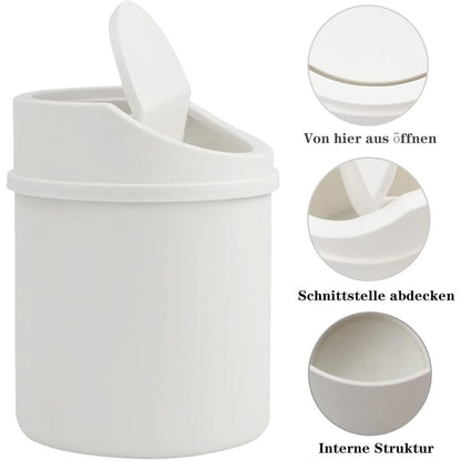 Mini Trash Can With Lid, Tabletop Trash Can, Small Plastic Trash Can, White V1188-MS-227-0229