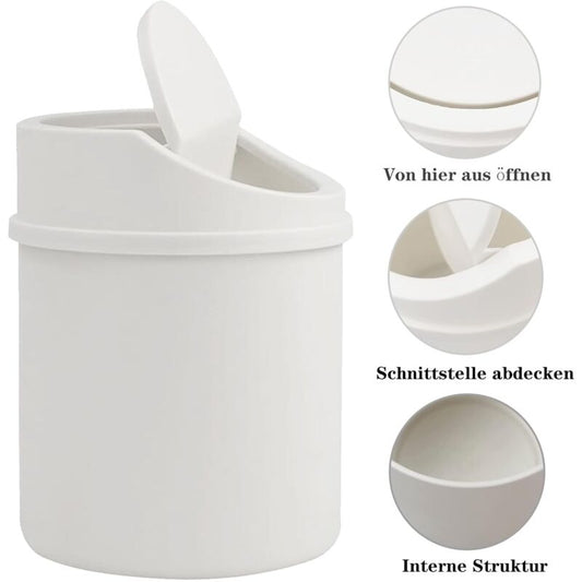 Mini Trash Can With Lid, Tabletop Trash Can, Small Plastic Trash Can, White V1188-MS-227-0229