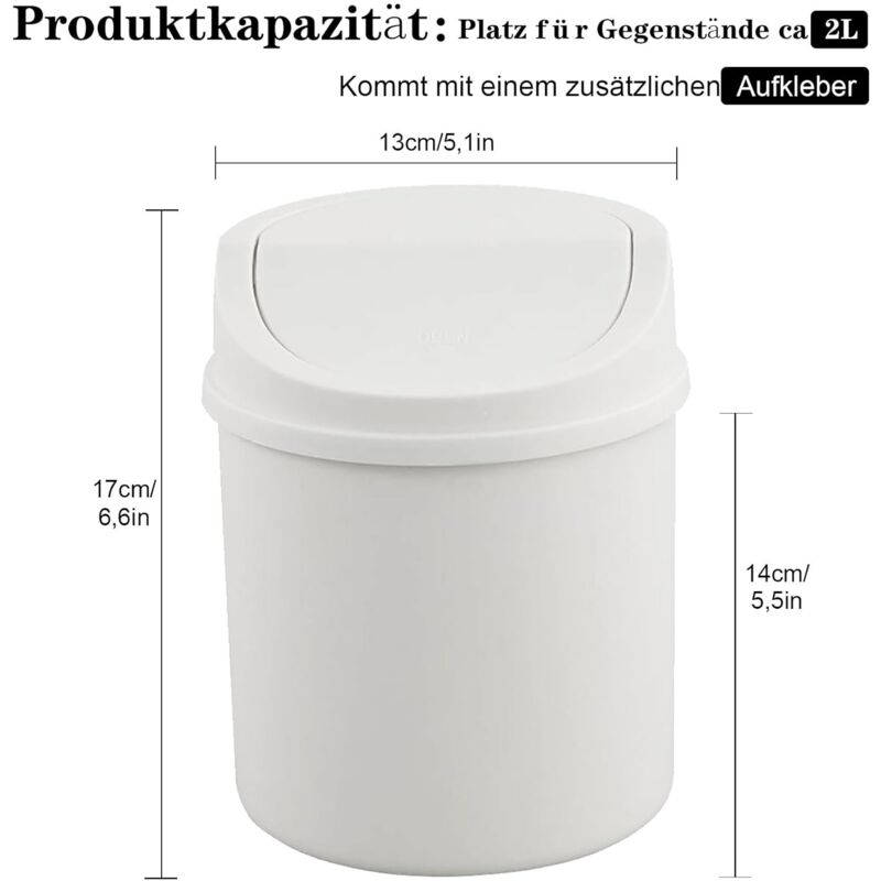 Mini Trash Can With Lid, Tabletop Trash Can, Small Plastic Trash Can, White V1188-MS-227-0229
