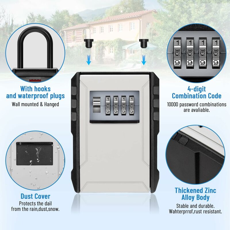 Waterproof Outdoor Security Key Box Key Box With Hook Large Key Box For Keys, Cards Home Schools Offices V1188-MS-227-0243