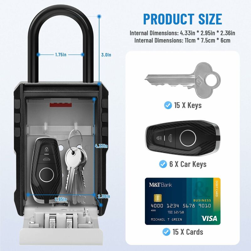 Waterproof Outdoor Security Key Box Key Box With Hook Large Key Box For Keys, Cards Home Schools Offices V1188-MS-227-0243