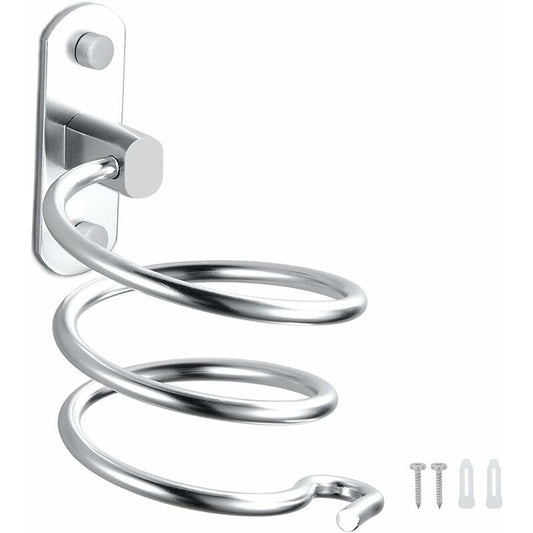 Hair Dryer Holder Aluminum Wall Mount Hair Dryer Holder Cable Rack For Kitchen Bathroom Accessories (Silver) V1188-MS-227-0251
