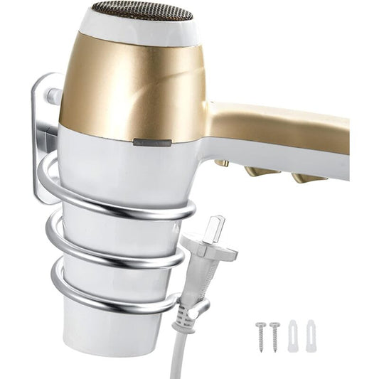 Hair Dryer Holder Aluminum Wall Mount Hair Dryer Holder Cable Rack For Kitchen Bathroom Accessories (Silver) V1188-MS-227-0251