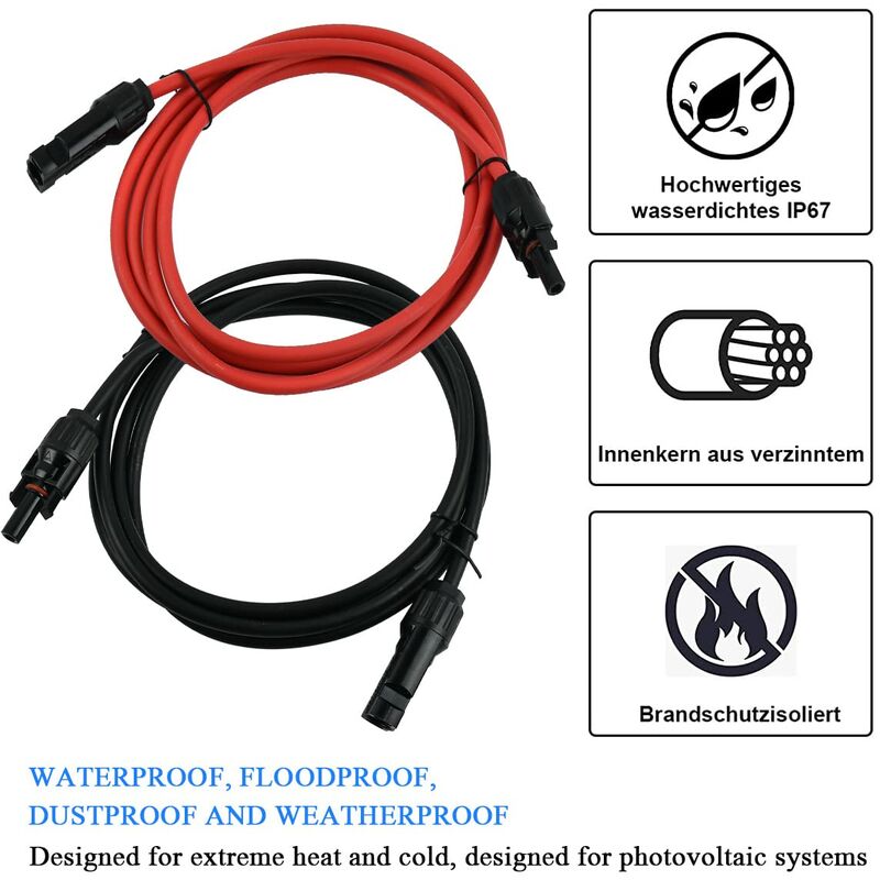 Solar Photovoltaic Extension Line Solar Panel Extension Cable With Mc4 Connector Red + Black Pair, 14Awg 3 V1188-MS-227-0265