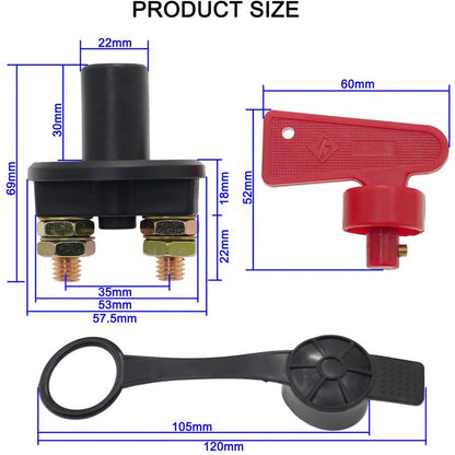 Battery Isolator Switch With 1 Key, 12V/24V Automotive Car Battery Cut Off Switch Emergency Power Cut Off V1188-MS-227-0268
