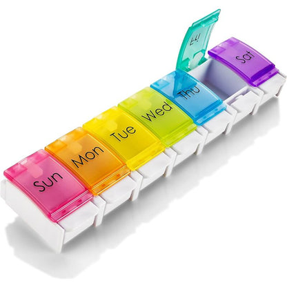 Weekly Pill Organizer - Travel Medicine Box With Push Button Large Compartments, Organizer For Tablets V1188-MS-227-0286