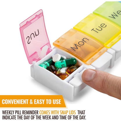 Weekly Pill Organizer - Travel Medicine Box With Push Button Large Compartments, Organizer For Tablets V1188-MS-227-0286