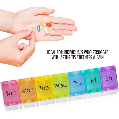 Weekly Pill Organizer - Travel Medicine Box With Push Button Large Compartments, Organizer For Tablets V1188-MS-227-0286
