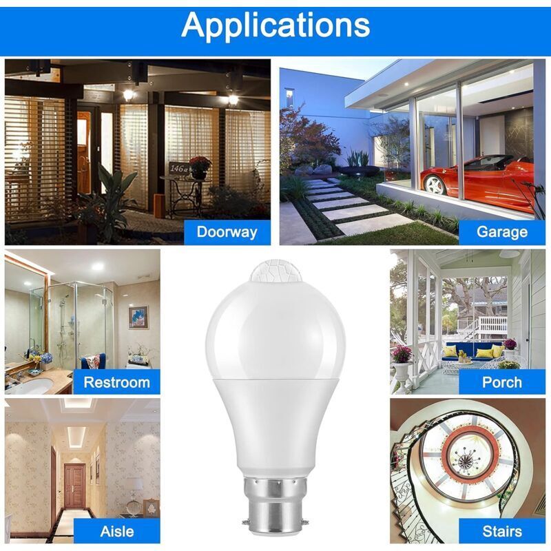 Motion Sensor Bulb B22 Bayonet LED, 12W, 1020Lm, Cool White 6000K, Cir 85, Waterproof Ip42 Energy Saving, V1188-MS-227-0289