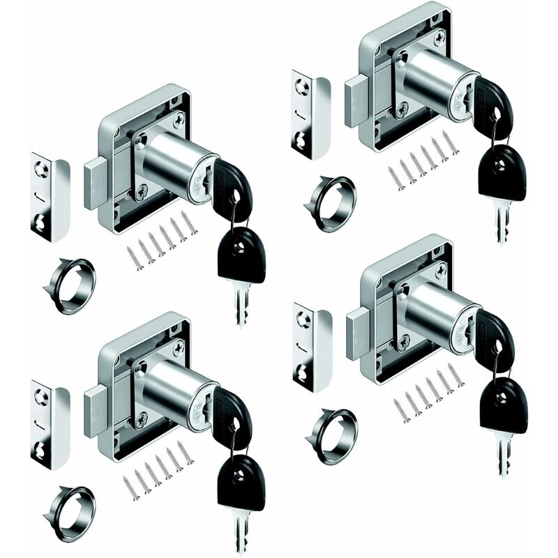 4 pcs Desk Drawer Lock, Cylinder Furniture Lock Use For Closing Cupboards, Drawer, Cabinet Ect, Thick And V1188-MS-227-0290