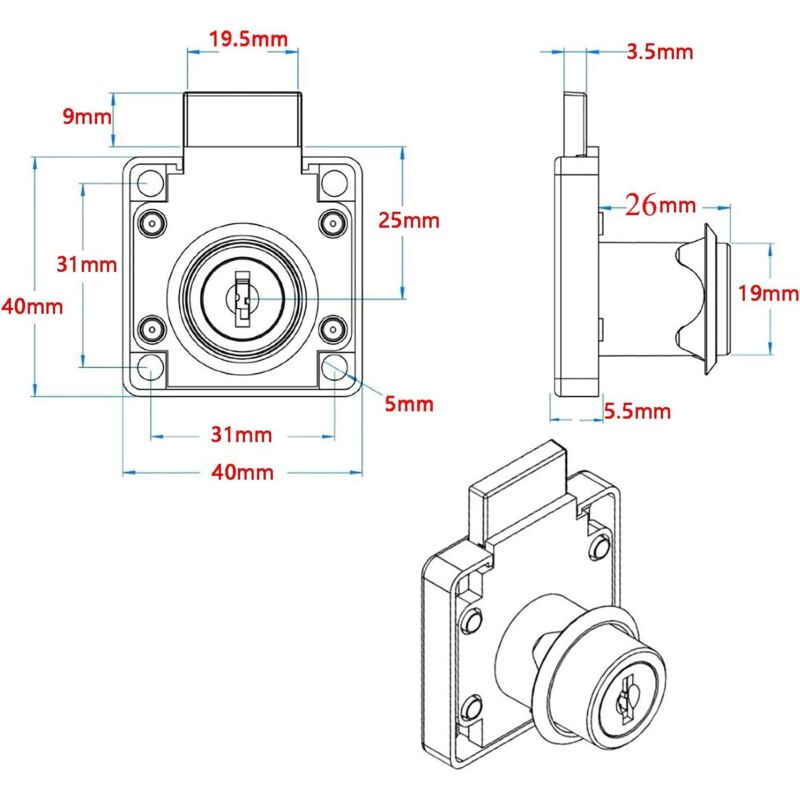 4 pcs Desk Drawer Lock, Cylinder Furniture Lock Use For Closing Cupboards, Drawer, Cabinet Ect, Thick And V1188-MS-227-0290