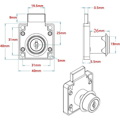 4 pcs Desk Drawer Lock, Cylinder Furniture Lock Use For Closing Cupboards, Drawer, Cabinet Ect, Thick And V1188-MS-227-0290