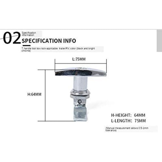 T-Handle Lock With Key, Aluminum Alloy Trailer Door Latch T-Handle Lock Universal T-Handle Lock For Trailers V1188-MS-227-0299
