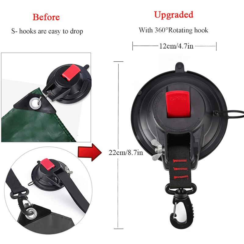 2 pcs Strong Car Anchor Suction Cups With Hook Fixing For Car Side Awning, Boat, Camping, Tarp, Tents, V1188-MS-227-0310