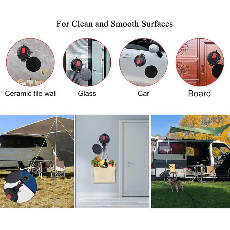 2 pcs Strong Car Anchor Suction Cups With Hook Fixing For Car Side Awning, Boat, Camping, Tarp, Tents, V1188-MS-227-0310