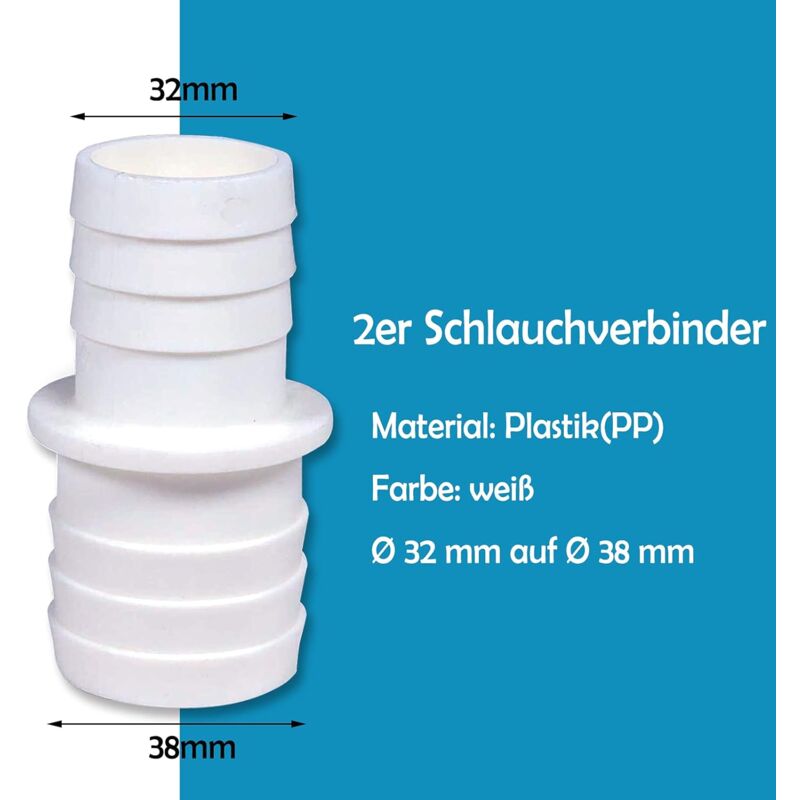 2 Pack Hose Connectors With Clamps - Pool Hose Adapter - Double Hose End (2 X 32 To 38Mm) V1188-MS-227-0327