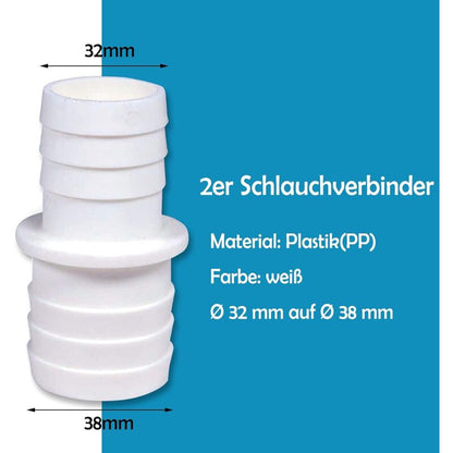 2 Pack Hose Connectors With Clamps - Pool Hose Adapter - Double Hose End (2 X 32 To 38Mm) V1188-MS-227-0327