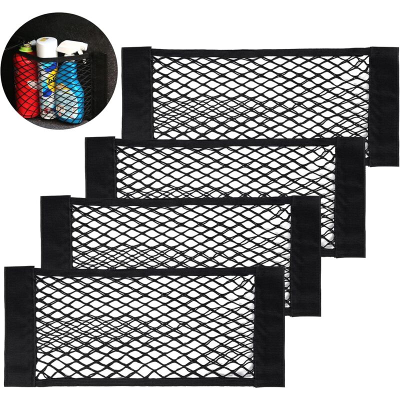 Car Trunk Storage Net, [4 pcs 40X25Cm] Pocket Organizers, Car Storage Net Bag With Elastic Magic Sticker For V1188-MS-227-0329