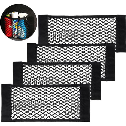Car Trunk Storage Net, [4 pcs 40X25Cm] Pocket Organizers, Car Storage Net Bag With Elastic Magic Sticker For V1188-MS-227-0329