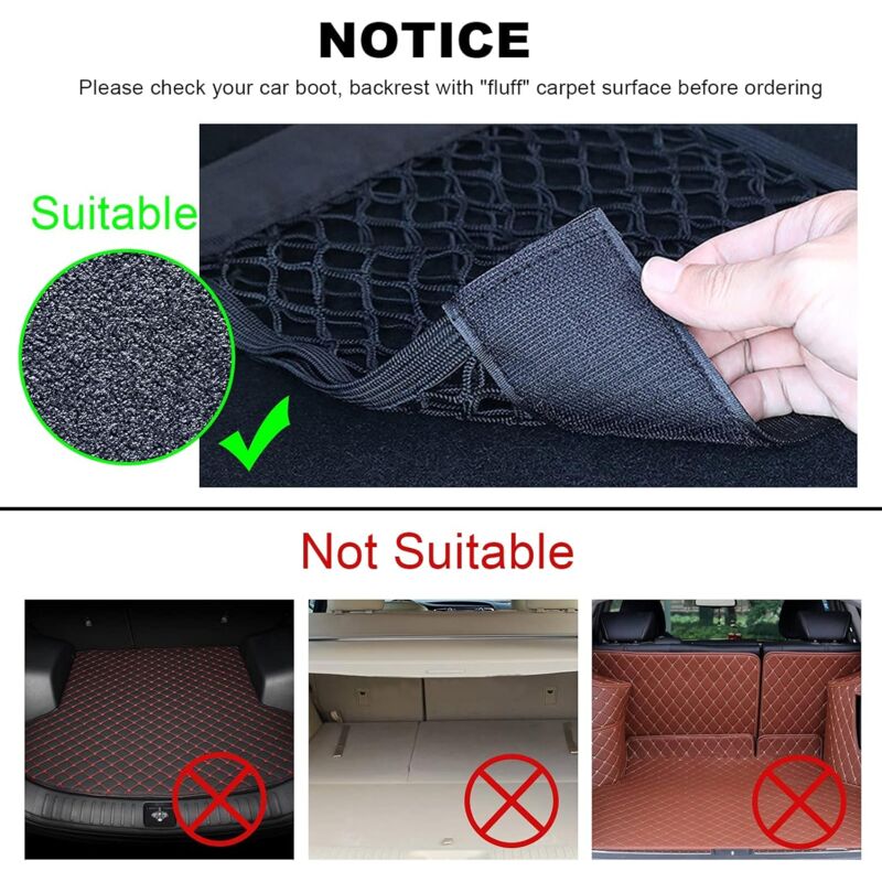 Car Trunk Storage Net, [4 pcs 40X25Cm] Pocket Organizers, Car Storage Net Bag With Elastic Magic Sticker For V1188-MS-227-0329