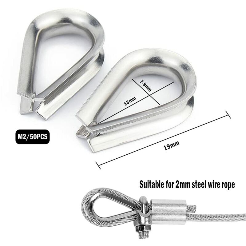 50 pcs M2 304 Stainless Steel Wire ROpe Thimbles Heart Thimble For Steel Cable For 2Mm Wire ROpe V1188-MS-227-0333