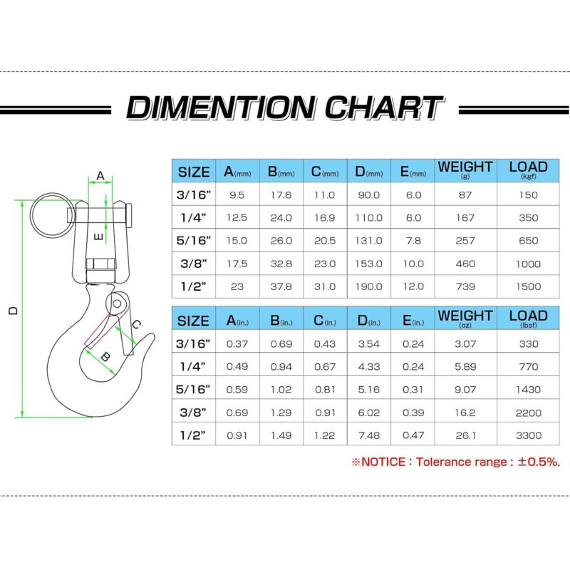 Heavy Duty Lifting Hook Load Towing Lifting Chain Safety Hook Winch Trailer Steel Clevis Safety Latch Lifting V1188-MS-227-0336