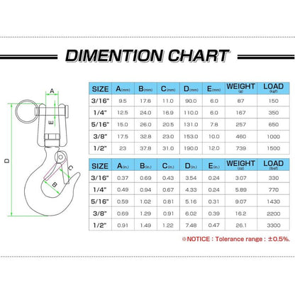 Heavy Duty Lifting Hook Load Towing Lifting Chain Safety Hook Winch Trailer Steel Clevis Safety Latch Lifting V1188-MS-227-0336