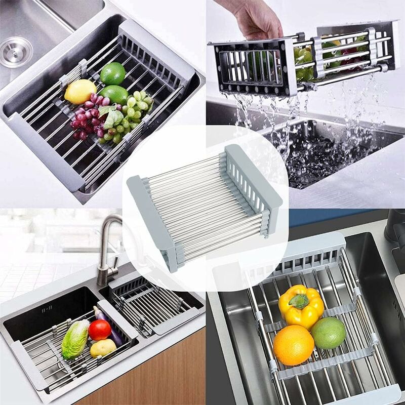 Extendable Sink Drainer, Adjustable Dish Drainer, Stainless Steel Adjustable Dish Drainer, Telescopic Drain V1188-MS-227-0346