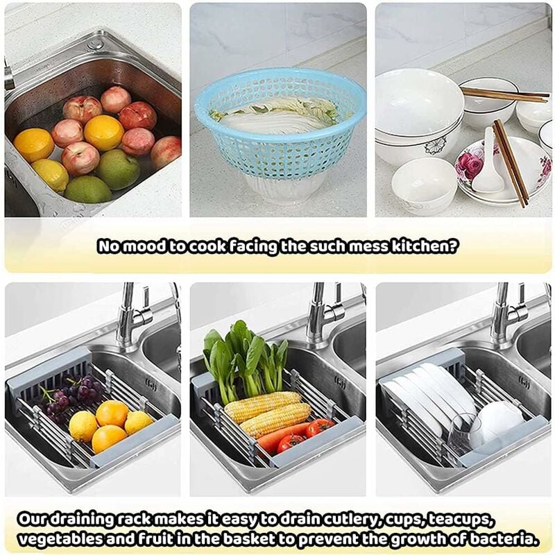 Extendable Sink Drainer, Adjustable Dish Drainer, Stainless Steel Adjustable Dish Drainer, Telescopic Drain V1188-MS-227-0346