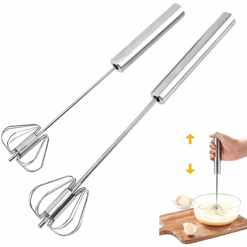 2 Egg Beaters, Multifunctional Semi-Automatic Hand Held Stainless Steel Whisk, Milk Frother, ROtating Beater V1188-MS-227-0353