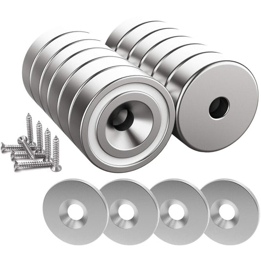 12 pcs Neodymium Magnets 10Kg Force 20 X 7Mm With Hole And Capsule, Countersunk Pot Magnet With Screws And 12 V1188-MS-227-0359