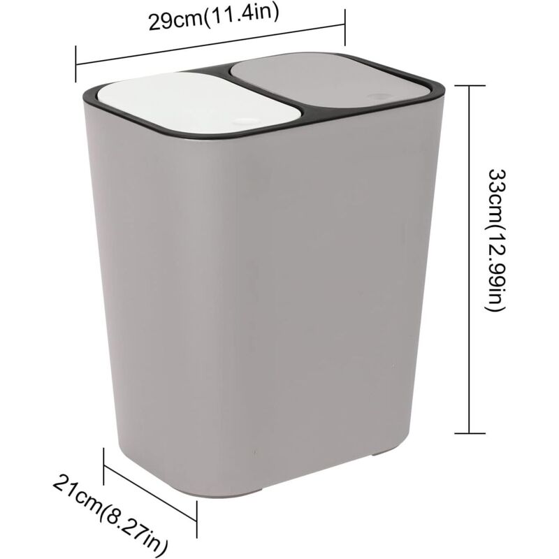 Double Recycling Trash Bin Storage Box Container Rectangle Plastic Push Button Dual Compartment For Kitchen V1188-MS-227-0364