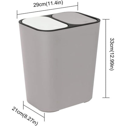 Double Recycling Trash Bin Storage Box Container Rectangle Plastic Push Button Dual Compartment For Kitchen V1188-MS-227-0364
