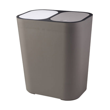 Double Recycling Trash Bin Storage Box Container Rectangle Plastic Push Button Dual Compartment For Kitchen V1188-MS-227-0364