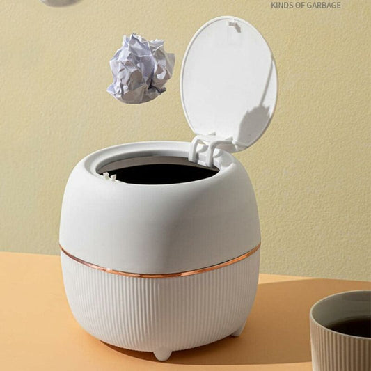 Mini Desktop Trash Can, Creative Plastic Desktop Trash Can With Button Lid For Home Office, Study, Bedroom, V1188-MS-227-0370