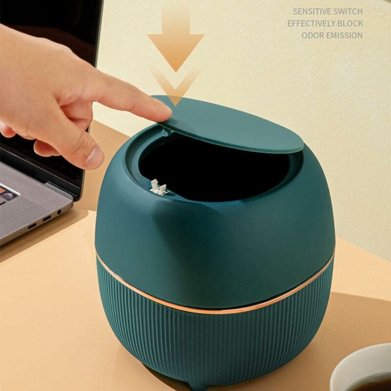 Mini Desktop Trash Can, Creative Plastic Desktop Trash Can With Button Lid For Home Office, Study, Bedroom, V1188-MS-227-0370