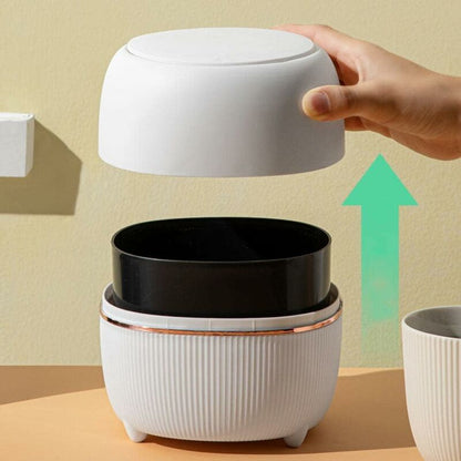 Mini Desktop Trash Can, Creative Plastic Desktop Trash Can With Button Lid For Home Office, Study, Bedroom, V1188-MS-227-0370