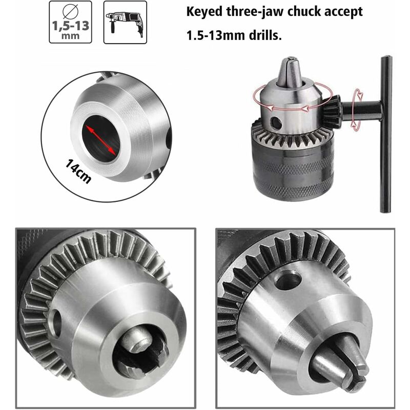 1.5-13Mm Drill Chuck 1/2-20 Unf With Sds Plus Adapter And Wrench Drill Chuck Quick Change Chuck With Key For V1188-MS-227-0374