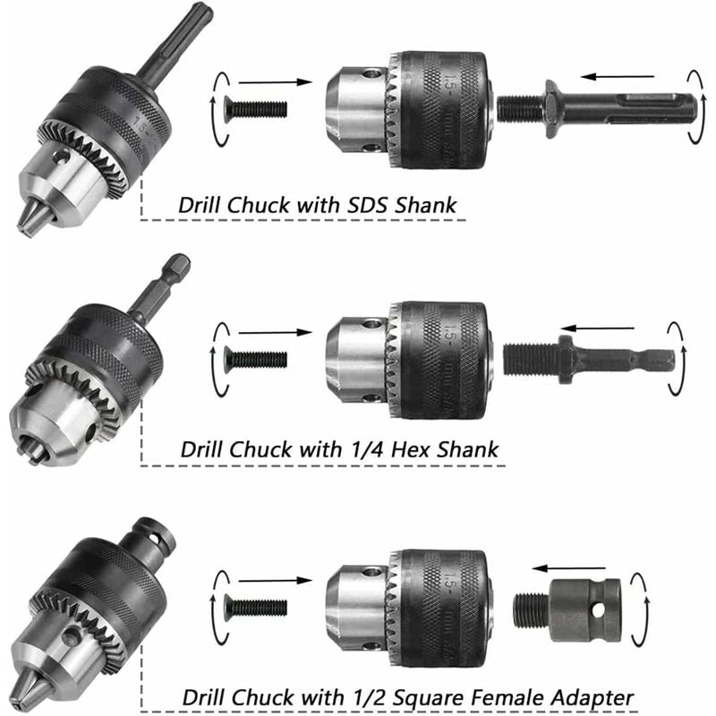 1.5-13Mm Drill Chuck 1/2-20 Unf With Sds Plus Adapter And Wrench Drill Chuck Quick Change Chuck With Key For V1188-MS-227-0374