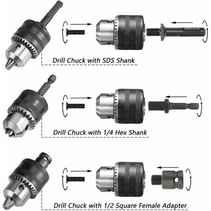 1.5-13Mm Drill Chuck 1/2-20 Unf With Sds Plus Adapter And Wrench Drill Chuck Quick Change Chuck With Key For V1188-MS-227-0374