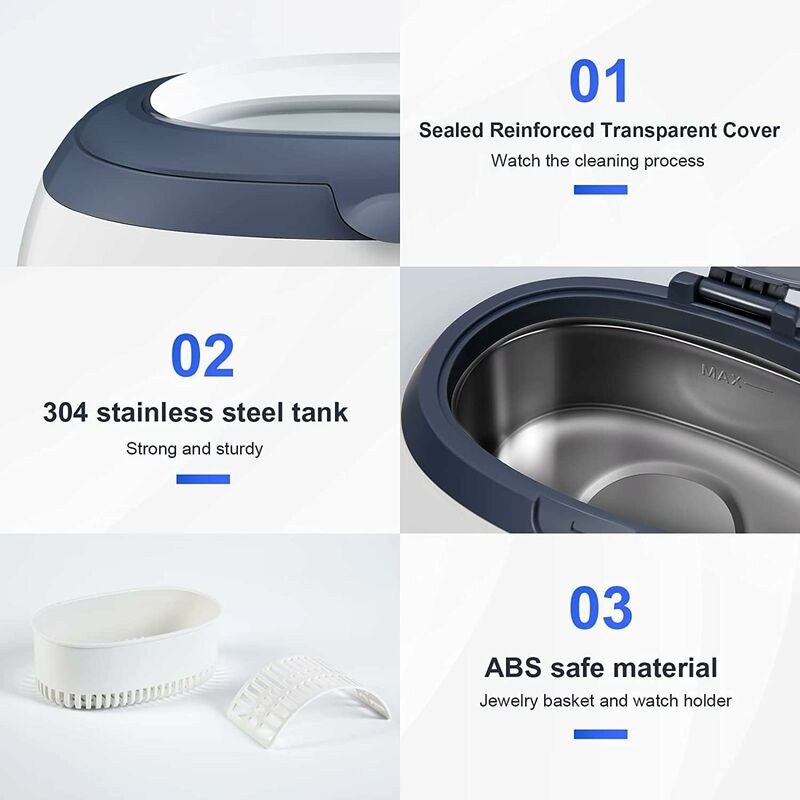Ultrasonic Cleaner 600Ml Household Cleaning Device With Cleaning Basket And Automatic Holder For Cleaning V1188-MS-227-0375