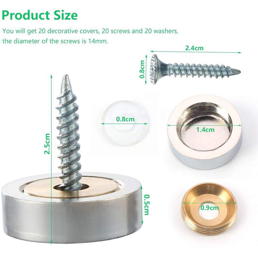20 pcs Brushed Stainless Steel Screws With Decorative Caps For Mirrors, Tables, Plates, Cabinets, Glass V1188-MS-227-0377