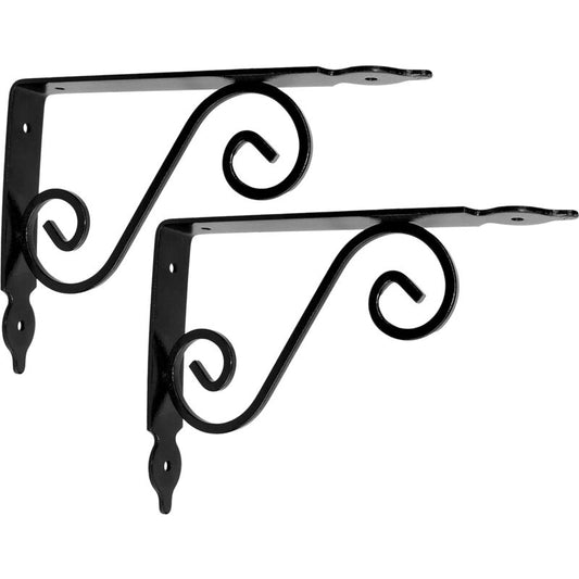 2 pcs Set Decorative Shelf Brackets 200X126X25 Mm - Color: Black - "Wrought Iron Effect" Reinforced V1188-MS-227-0385